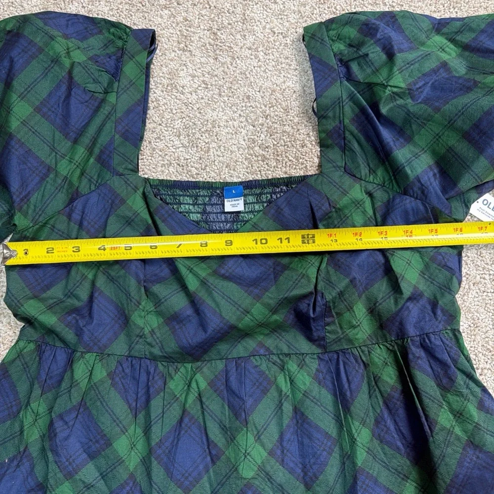 Old‎ Navy Plaid Green and Blue Women's Crop Top With Puffy Sleeves - NWT Size L